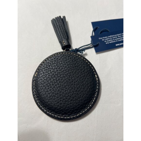 Dooney & Bourke Leather Round Mirror With Tassel & Red Lining - Picture 5 of 7